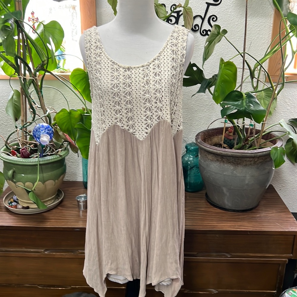 Beautiful tan and beige asymmetrical dress tank top